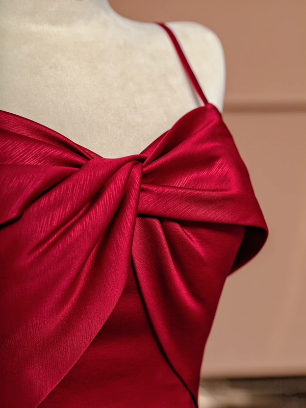 Red halter-neck fitted A-line long ball gown R8420