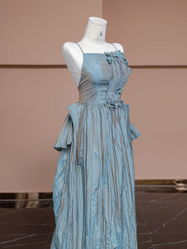 Gray-blue halter-neck fitted long ball gown/bridal dress R8333