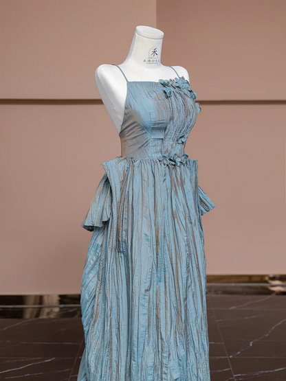 Gray-blue halter-neck fitted long ball gown/bridal dress R8333