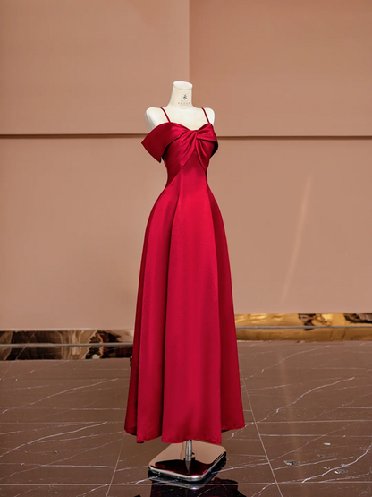 Red halter-neck fitted A-line long ball gown R8420