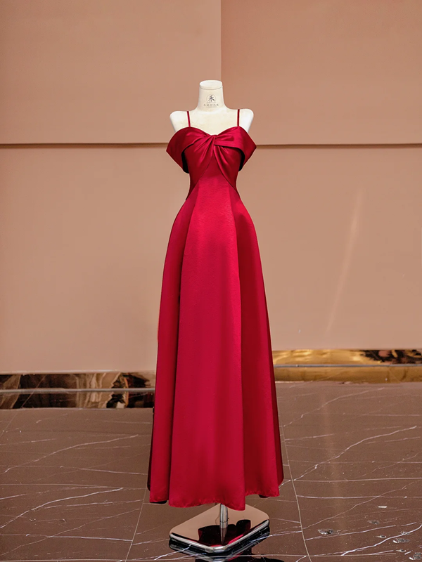 Red halter-neck fitted A-line long ball gown R8420