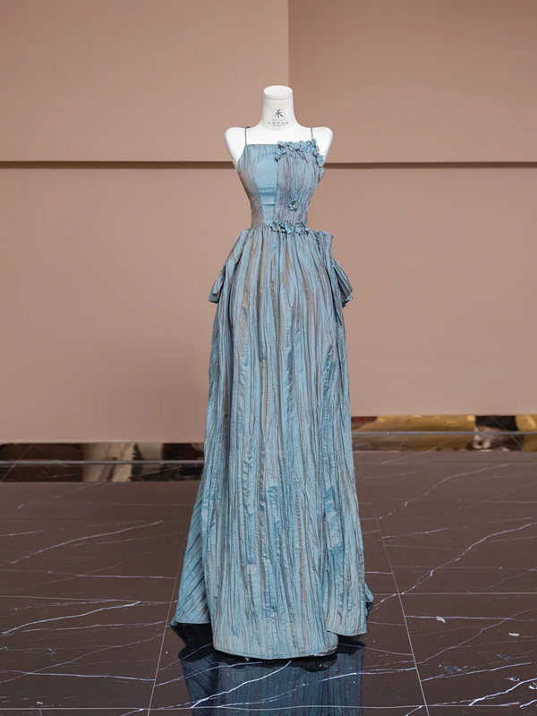 Gray-blue halter-neck fitted long ball gown/bridal dress R8333