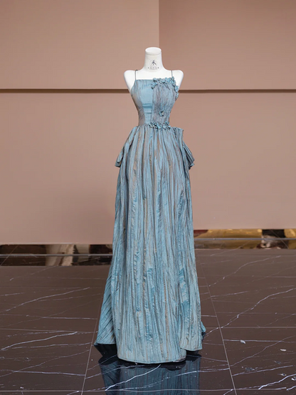 Gray-blue halter-neck fitted long ball gown/bridal dress R8333