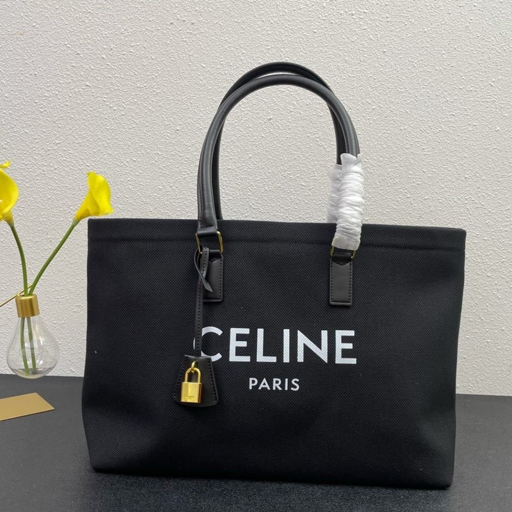 CELINE HORIZONTAL CABAS TOTE CANVAS BLACK 33CM