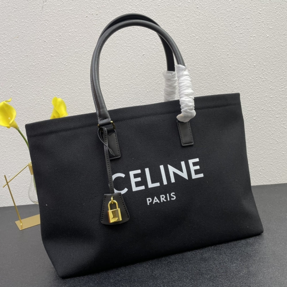 CELINE HORIZONTAL CABAS TOTE CANVAS BLACK 33CM