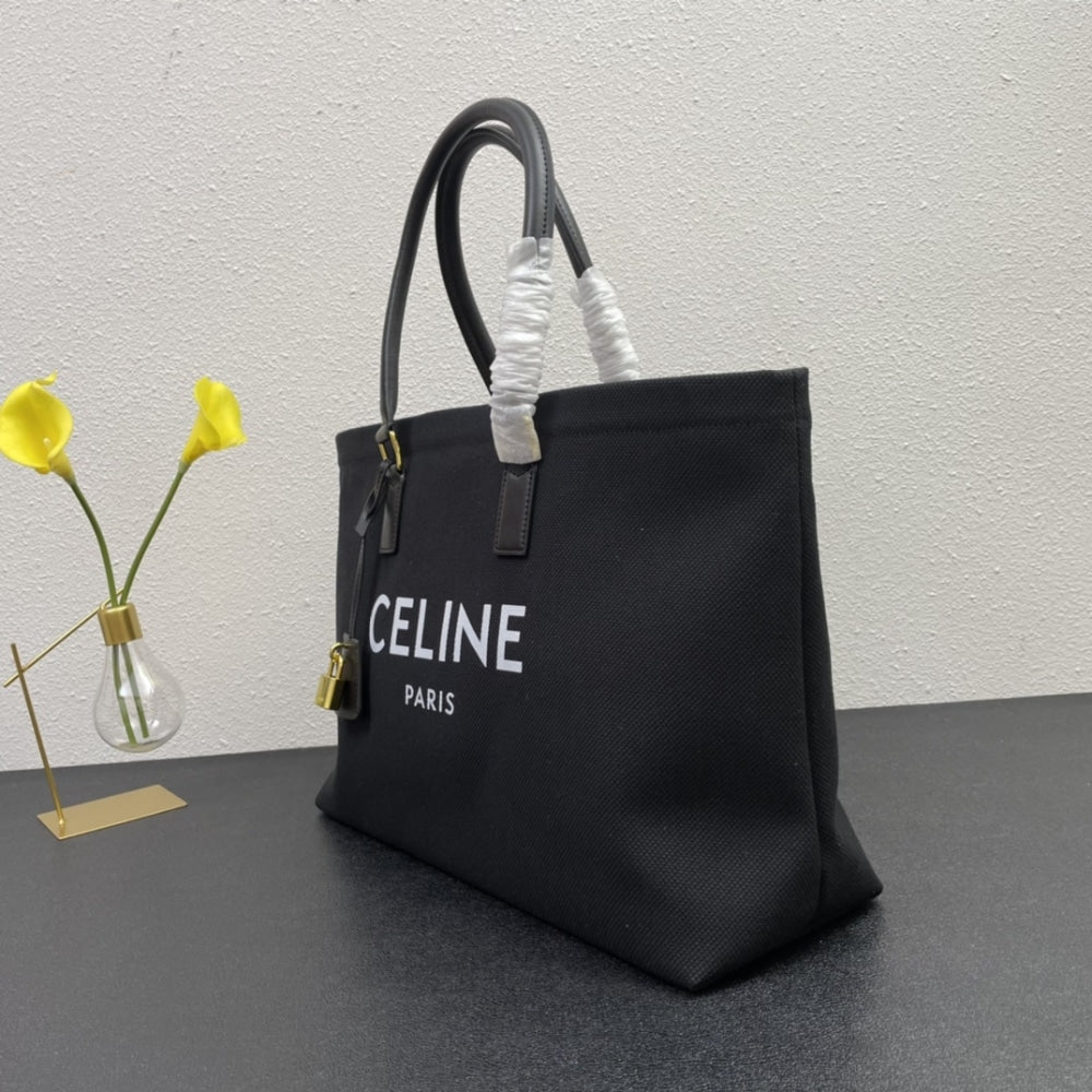 CELINE HORIZONTAL CABAS TOTE CANVAS BLACK 33CM