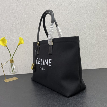 CELINE HORIZONTAL CABAS TOTE CANVAS BLACK 33CM