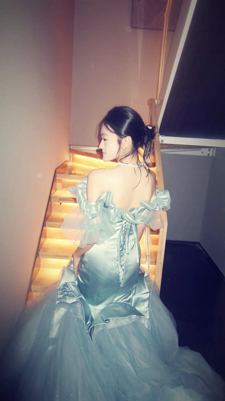 Gray-blue off-shoulder fitted waist bodycon mermaid long ball gown R8699