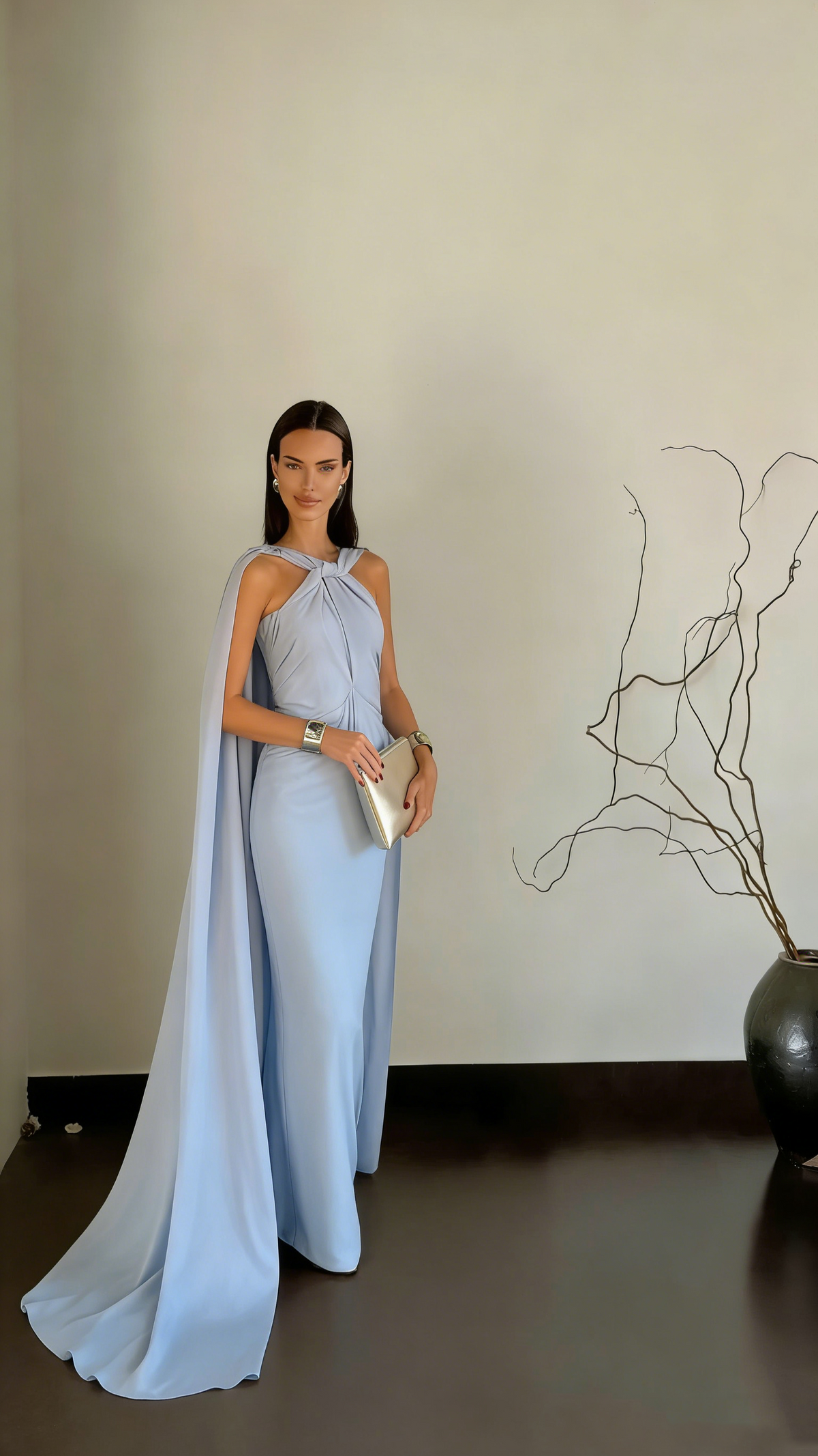Charming Sleeveless Satin Mermaid Long Party Dress Blue Long Wedding Guest Dress SP1560