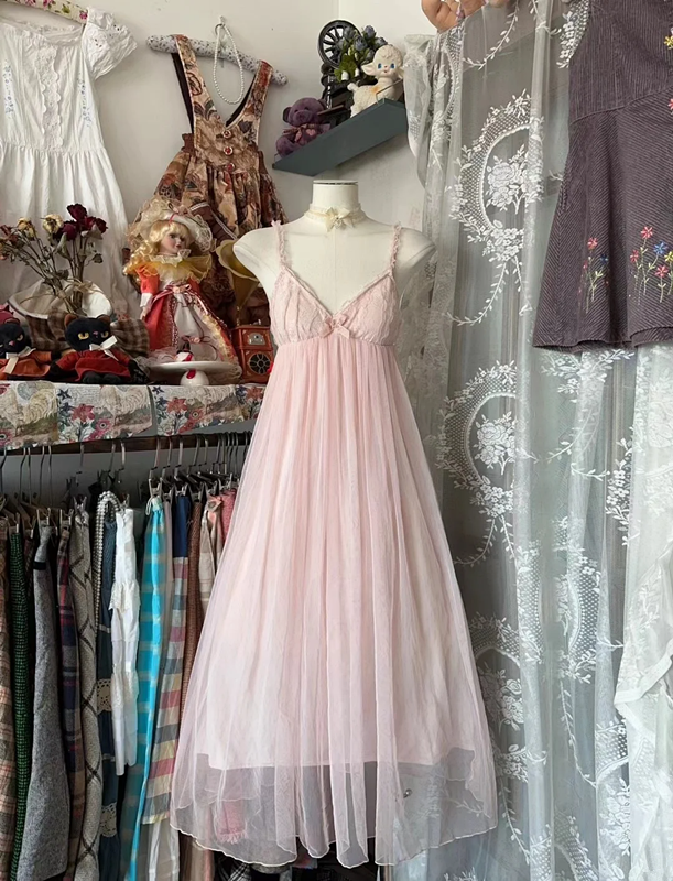 Light Pink Spaghetti Strap High-Waisted Midi-Length Ball Gown R7434