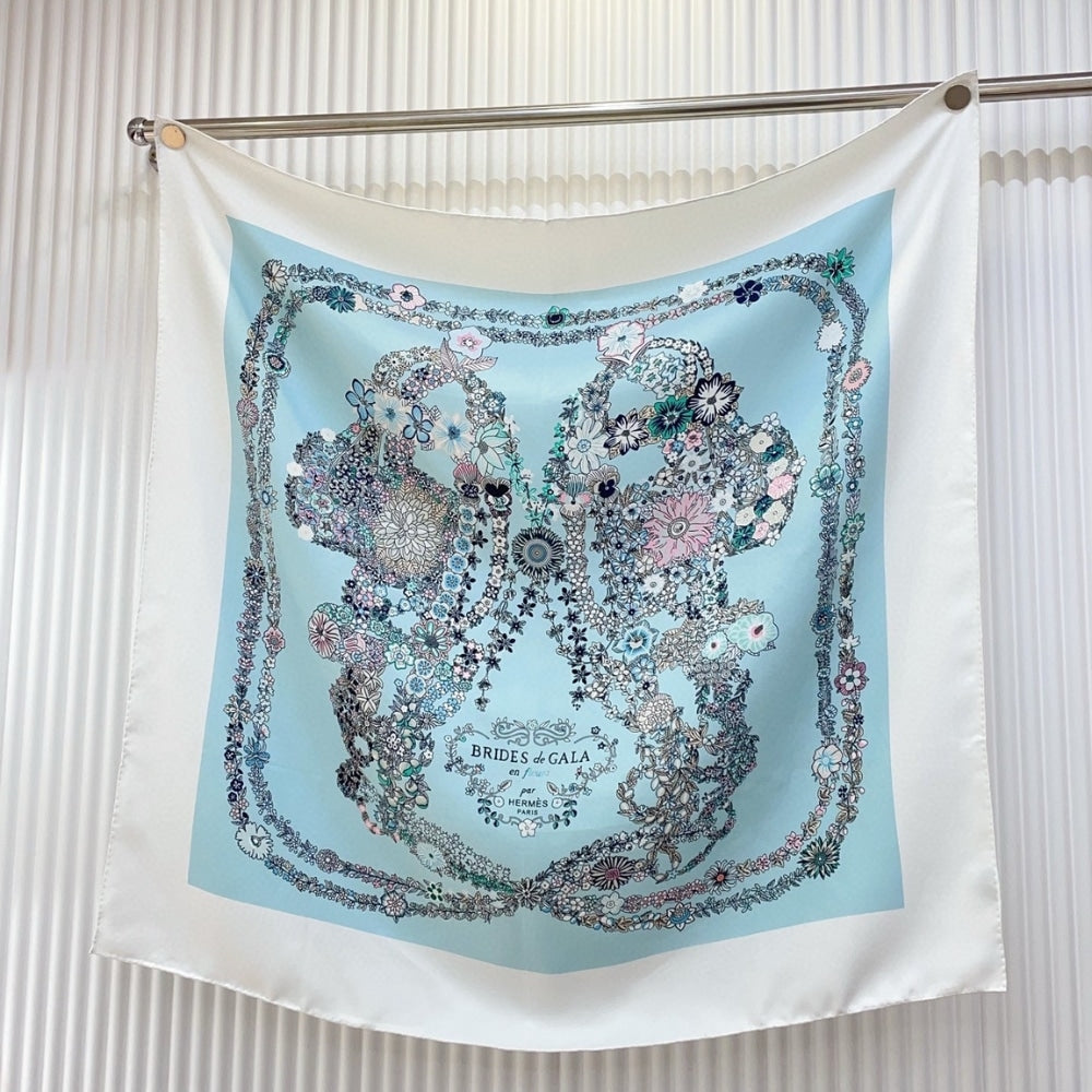 Hermes Brides De Gala En Fleurs Scarf 90Cm Blanc H004192S 01