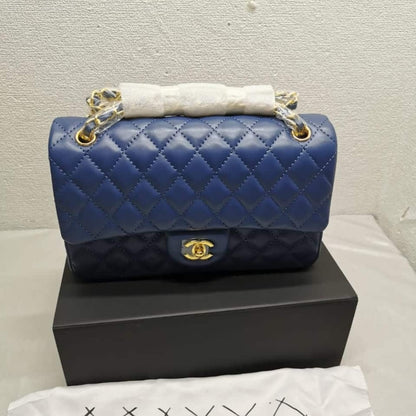 Chanel Classic Medium Flap Navy And Gold 25Cm