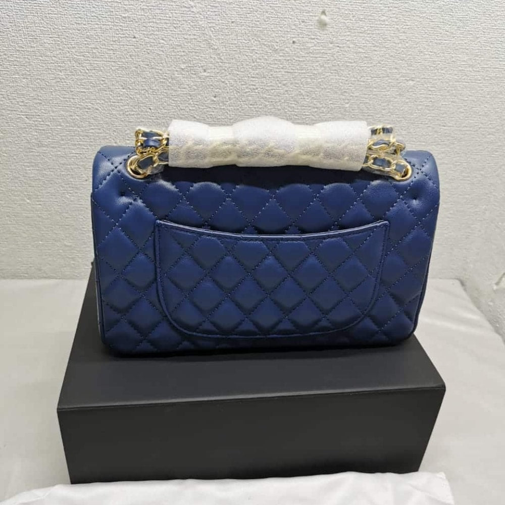 Chanel Classic Medium Flap Navy And Gold 25Cm