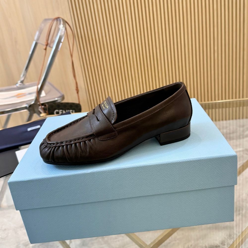 Prada Leather Loafers Dark Brown