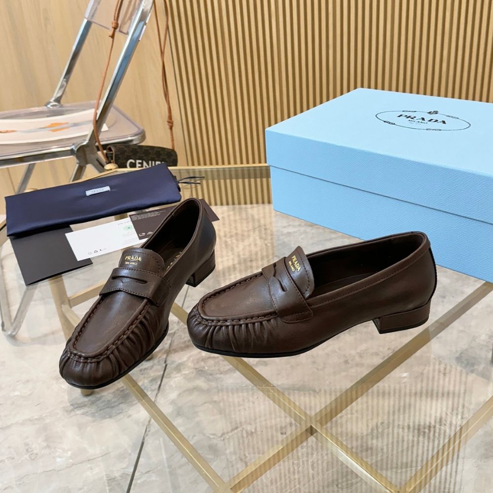 Prada Leather Loafers Dark Brown
