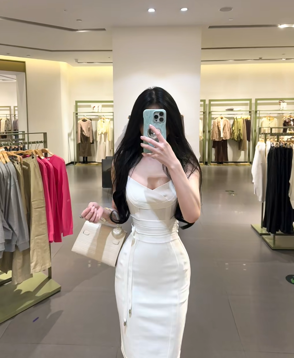 White halter-neck fitted bodycon midi ball gown R7783