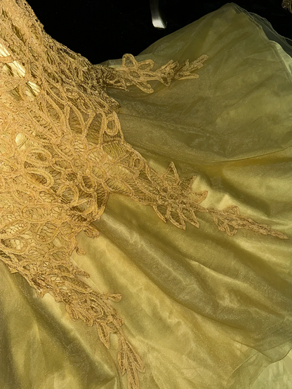 Gold strapless beaded fitted long ball gown R6956