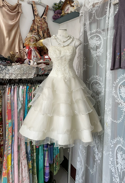 Light apricot suspender waist slim fit A-line cake skirt ball gown R6198