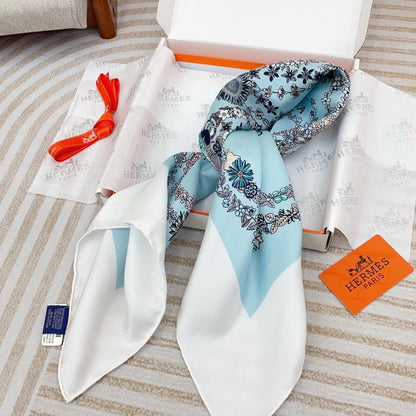 Hermes Brides De Gala En Fleurs Scarf 90Cm Blanc H004192S 01
