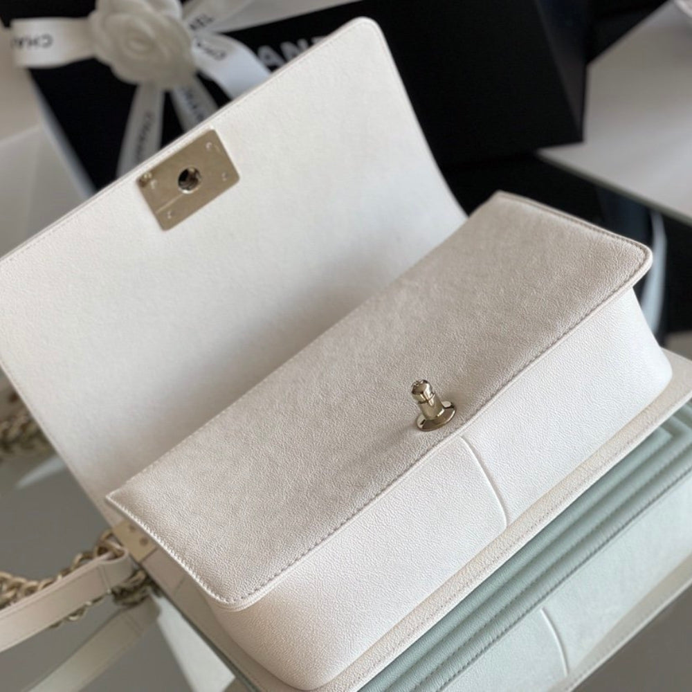 Chanel Boy Bag White Gold Hardware 25Cm A67086