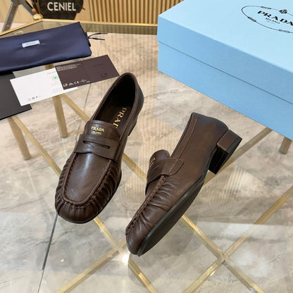 Prada Leather Loafers Dark Brown