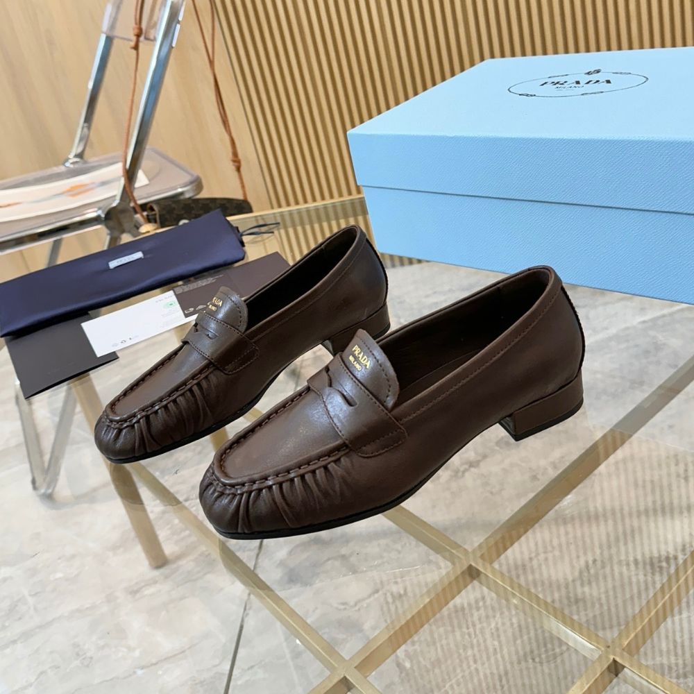 Prada Leather Loafers Dark Brown