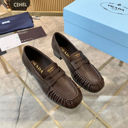Prada Leather Loafers Dark Brown