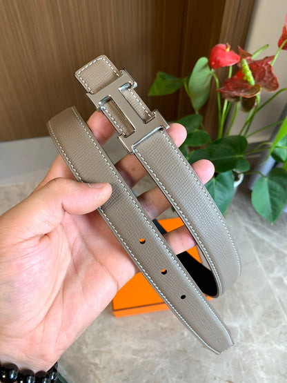 HERMES BELT TOGO SWIFT SILVER BUCKLE GREY 2.4CM