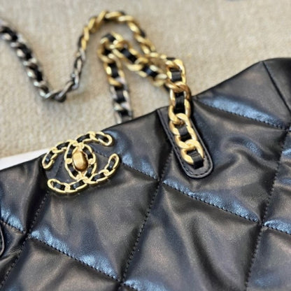 Chanel 19 Shopping Bag Quilted Leather Medium In Black 30cm