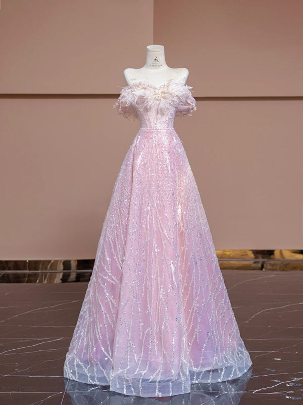 Light pink strapless, fitted waist, full skirt, long ball gown, bridal dress R8365
