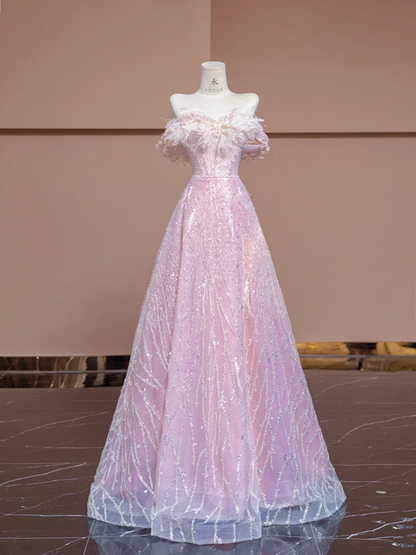 Light pink strapless, fitted waist, full skirt, long ball gown, bridal dress R8365
