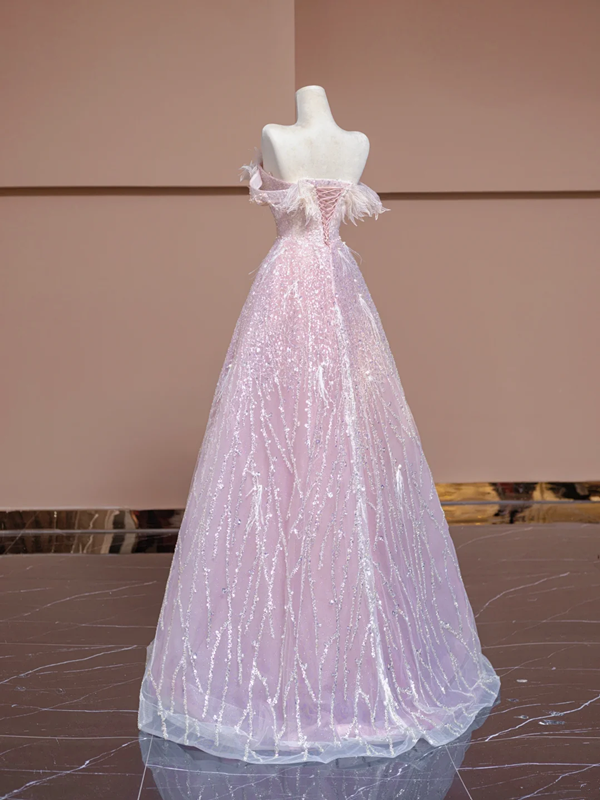 Light pink strapless, fitted waist, full skirt, long ball gown, bridal dress R8365
