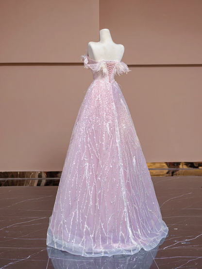 Light pink strapless, fitted waist, full skirt, long ball gown, bridal dress R8365