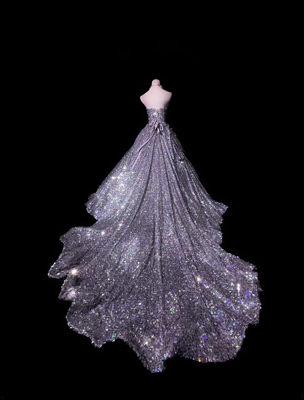 Silver sequined strapless fitted long ball gown R8701