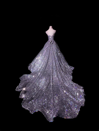Silver sequined strapless fitted long ball gown R8701