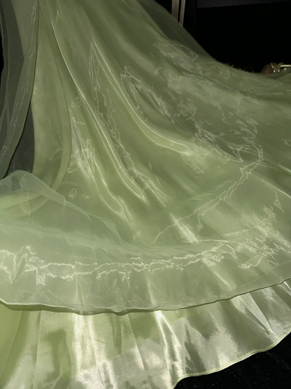 Light green strapless high-waisted fairy long ball gown R6957
