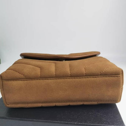 Saint Laurent Loulou Small Shoulder Bag In Suede Brown 22Cm