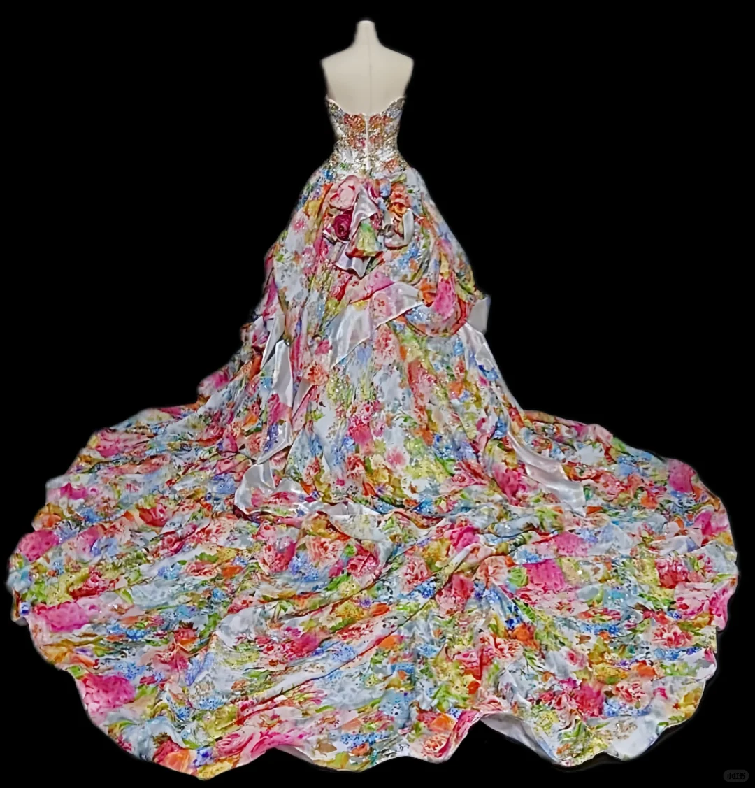 Glamorous Floral Print Strapless Sequin Ruffled Sweet 15 Quinceanera Ball Gown TP5494