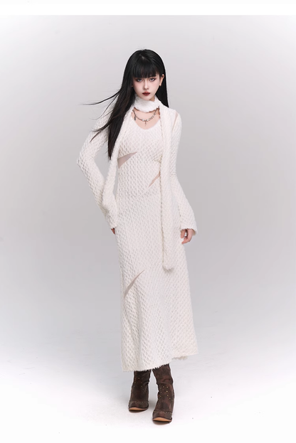 New Fashion White Sweater Style Long-sleeved Dress TP2953