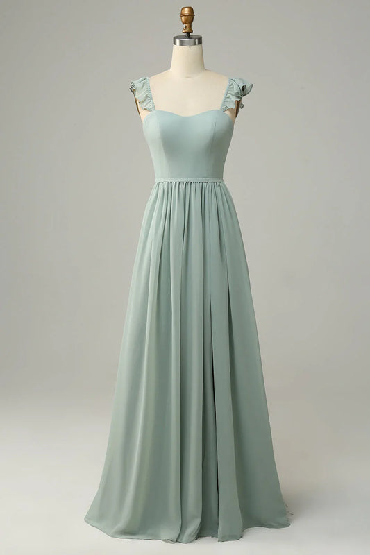 A Line Grey Sage Lotus Edge Bridesmaid Dress