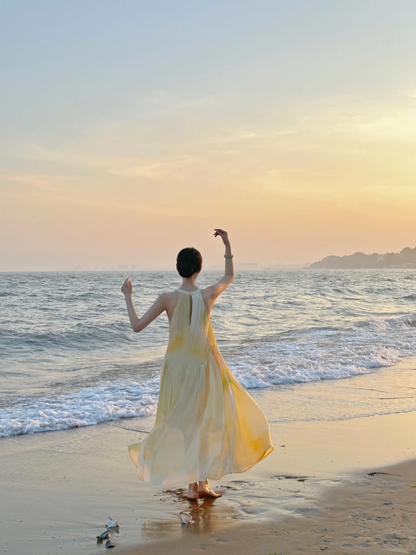 Light yellow sleeveless straight-cut long elegant prom dress R7984