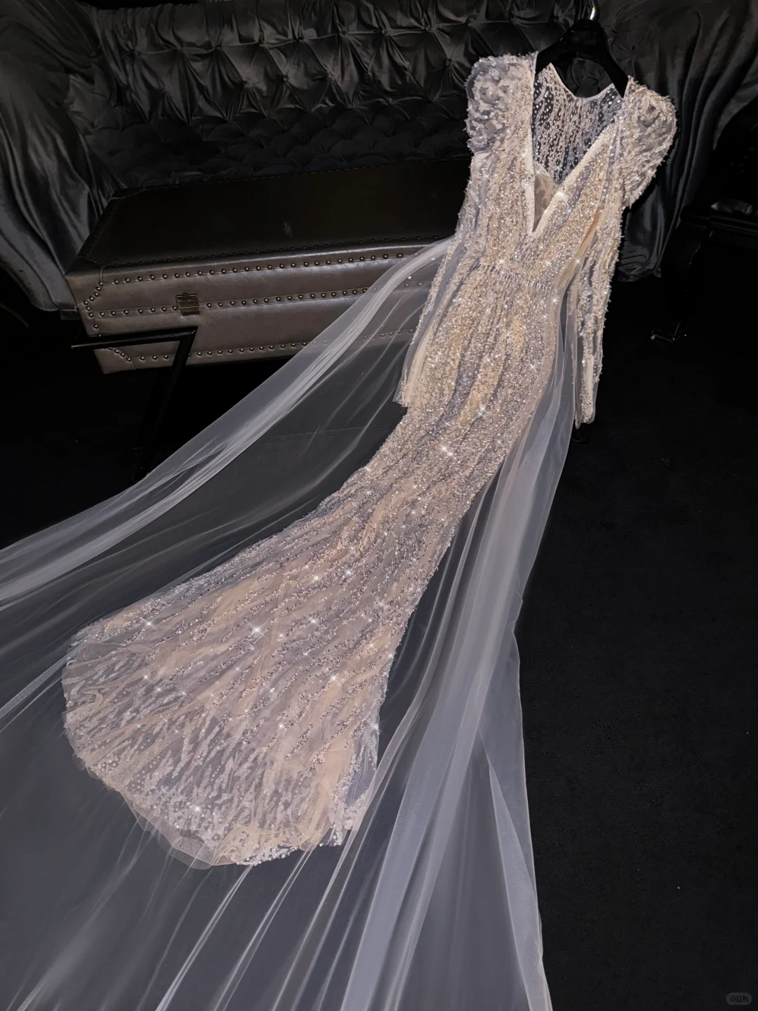 Glamorous Champagne Sequin Mermaid Beaded Embroidery Sheer Tulle Evening Gown TP5391