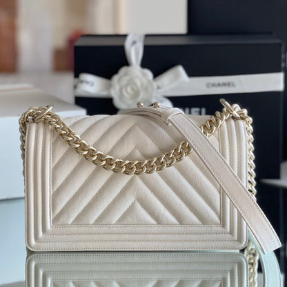 Chanel Boy Bag White Gold Hardware 25Cm A67086