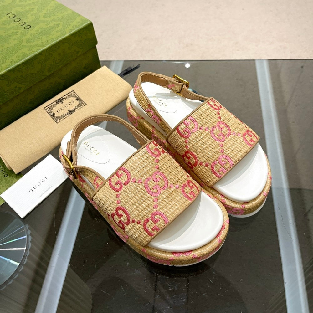 Gucci GG Platform Sandals Beige Pink