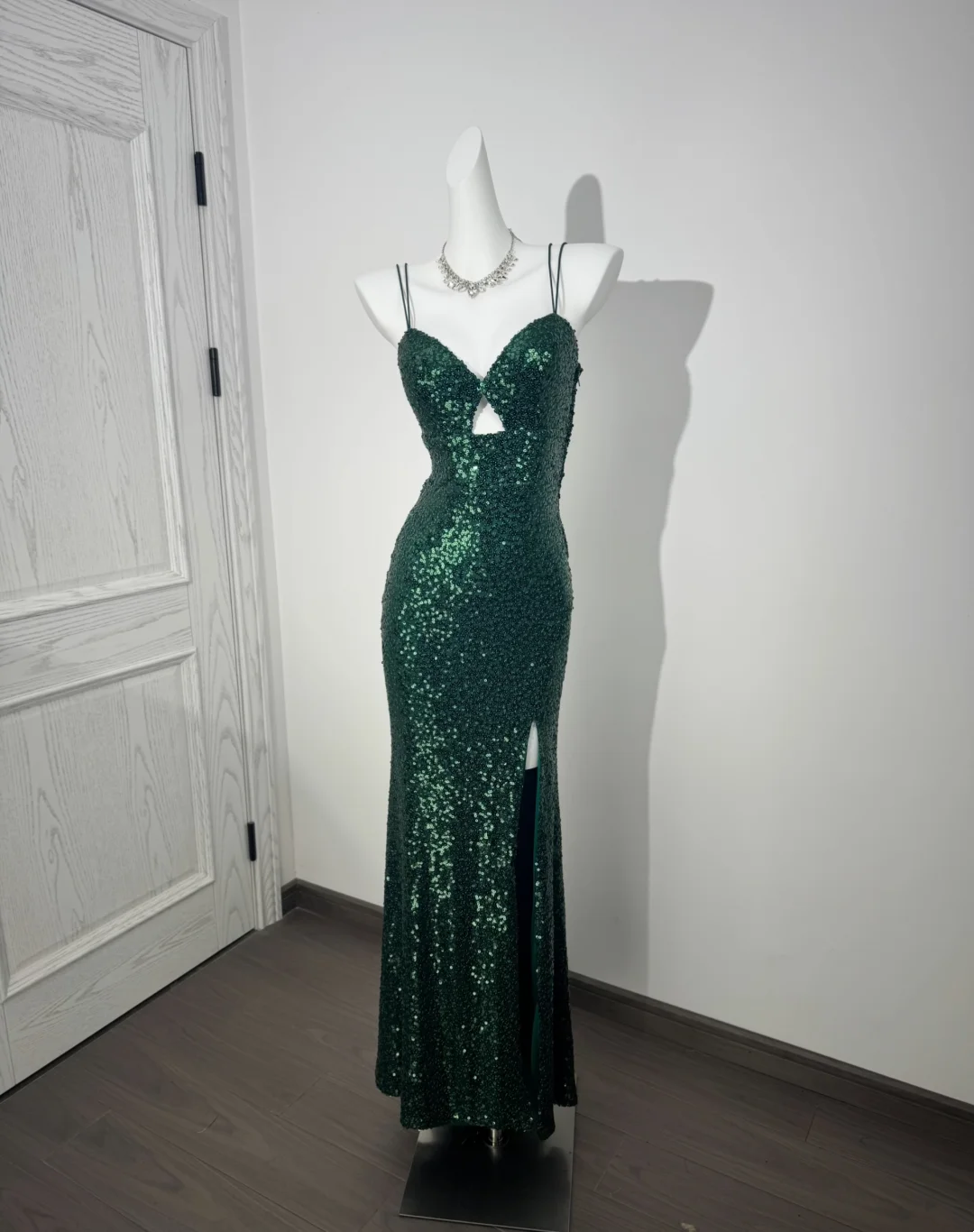 Glitter Dark Green Sequin Cami Dress, Waist-Cinched Bodycon Sexy Prom & Evening Gown gh7223