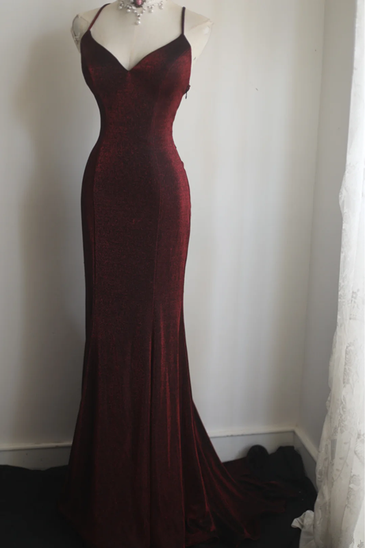 Deep red halter-neck backless fitted waist sexy bodycon long ball gown R6759