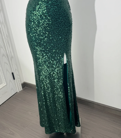 Glitter Dark Green Sequin Cami Dress, Waist-Cinched Bodycon Sexy Prom & Evening Gown gh7223
