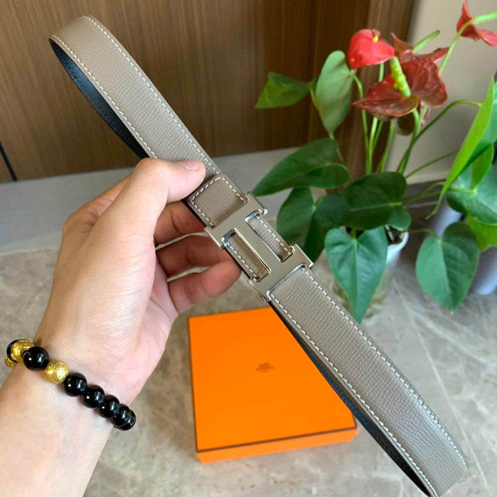 Hermes Mini H Belt Buckle And Reversible Leather Strap Silver Grey 24Mm H079645CK05