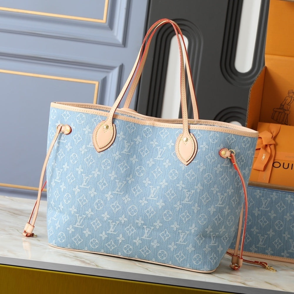 Louis Vuitton Neverfull MM Bag Monogram Denim Blue 31Cm