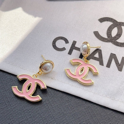 CHANEL PENDANT EARRINGS PEARLY WHITE AND PINK ABF397 B19975 NAFTT
